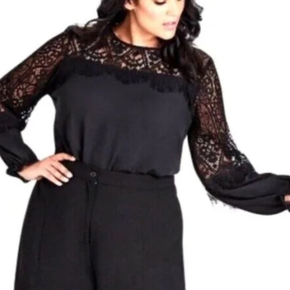 3/$10 City Chic Elegant Black Long Sleeve Lace Blouse